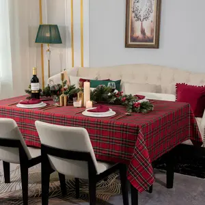 Christmas Tablecloth - Festive Red And Green Polyester Design Durable Wrinkle-Resistant Ideal For Parties Home Dining Room Decorations Perfect Christmas Gift  Ornaments Ornaments