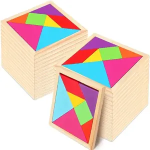 Wooden Tangram Puzzle Toy, Educational Brain Teaser Game for Kids and Adults