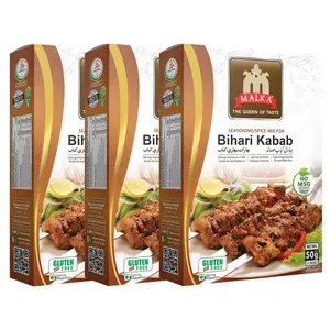 Malka Bihari Kabab Recipe Mix 50g (1.76 oz) Pack of 3 | Authentic Gourmet Spice Powder for Tender Meat BBQ Strips | No MSG Added, Vegan, Non-GMO, Gluten Free & Halal | Traditional Indian Flavor