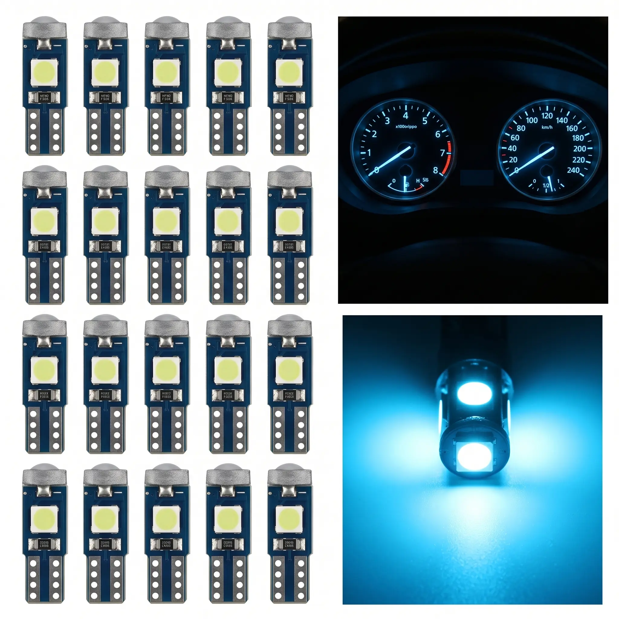3SMD Super Bright 74 LED Bulb Dash Lights T5 2721 37 286 Wedge PC74 Twist Socket Automotive Instrument Panel Gauge Light Kits Cluster Shift Indicator Interior Bulbs Ice Blue Pack Of 20