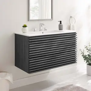 Modway Render 36" Wall-Mount Bathroom Vanity in Charcoal White