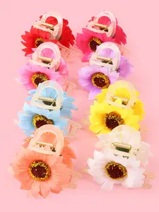 8pcs/4pcs Artificial Sunflower Hair Clips, Boho Floral Design, Elegant Backside Shark Clip, Perfect for Parties, Travel, Spring Summer