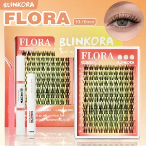 Blinkora Flora Manga Lash Kit Invisible Band Super Soft DIY Lash Extension Waterproof Long Lasting Free Glue Remover Applicator Cluster Lash Kit