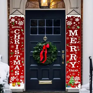 A pair of banners with the words "Merry Christmas" are used to decorate the front porch doors. These are suitable for walls in urban and rural areas, as well as indoor and outdoor courtyard gardens, and for Christmas party decorations. Decorative Banner