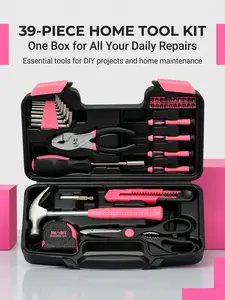 Pink 39-Piece Carbon Steel Tool Set – Household & Automotive Repair Kit, 10-Year DIY Coverage, Essential Home Maintenance Kit