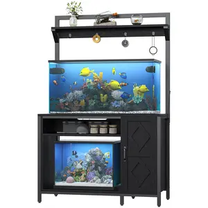 40-50 Gallon Diamond  Fish Tank Stand with Power Outlet Heavy Duty Aquarium Stand Cabinet with Shelf and 4 Hooks for Display and Storage Turtle Tank Reptile Terrarium