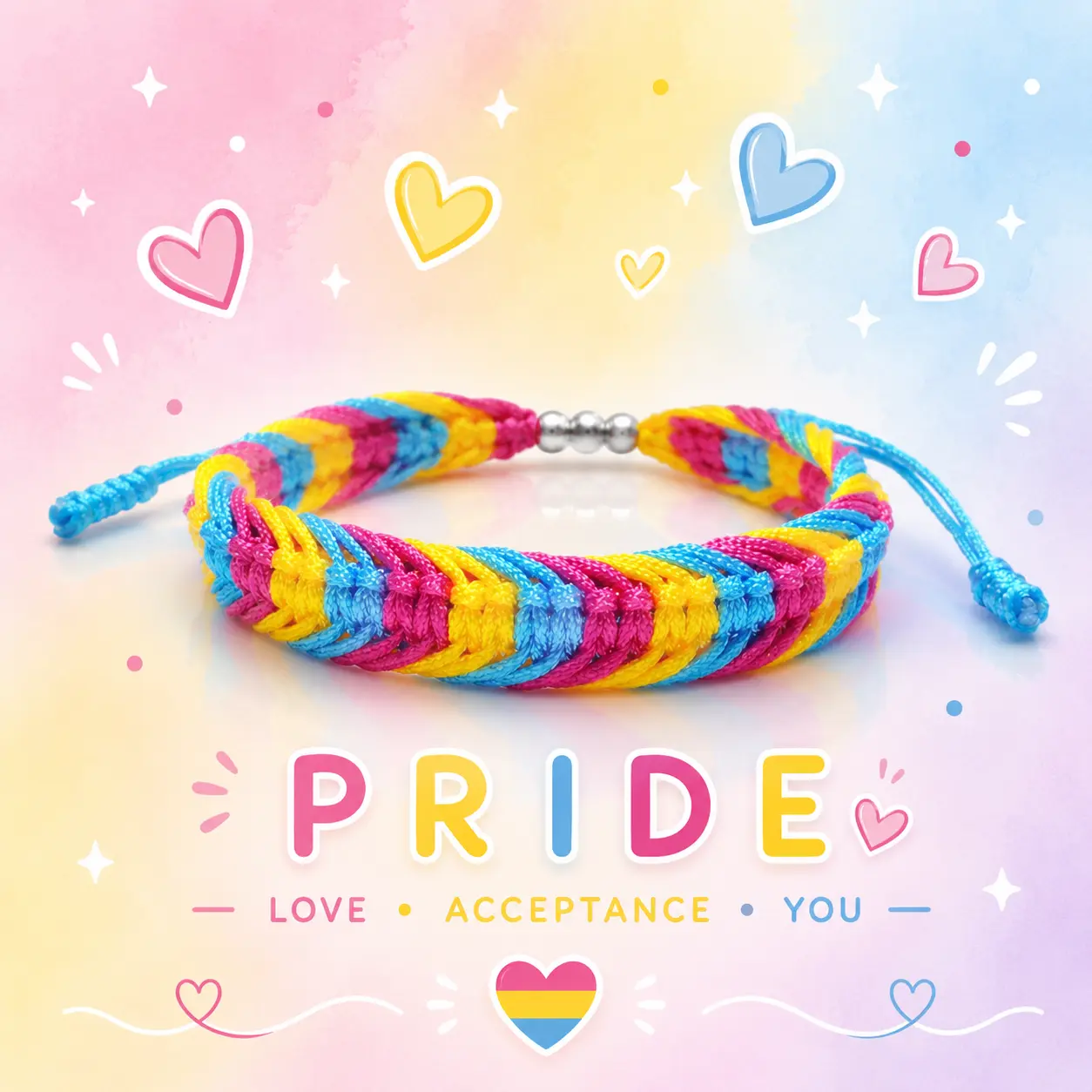 Pansexual Pride LGBTQAI+ Pride Love Wins Tibetan Wrist Wrap Bracelets, With LGBTQ Surfer String Rope Bracelet