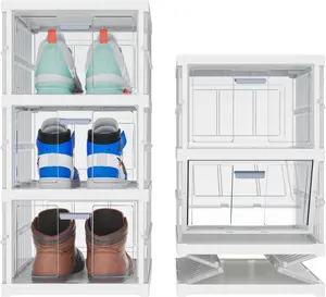 3/6 Tiers Foldable Shoe Box Organizer with Transparent Doors for Shoes Sneakers - No Assembly Required Stackable Storage Bins Organizer for Caps Collections Display