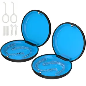 2 Pack Retainer Case, Compatible with Invisalign, Cute Orthodontic Slim Aligner Case with Removal Tool and Brush, Black