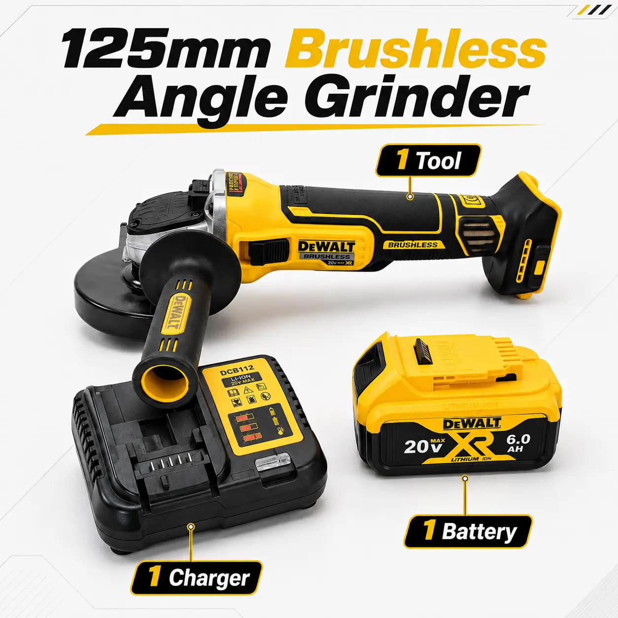 DEWALT DCG405NT 18V Cordless Brushless Angle Grinder (125mm, 9000RPM) – Power Tools for Lithium-Ion Batteries, Angle Grinding Machine for Grinding Work, DIY Projects