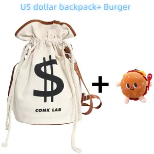 Dollar Sign Canvas Backpack, Japanese Portable Storage Drawstring Shoulder Bag, Multifunctional Casual Money Bucket Purse