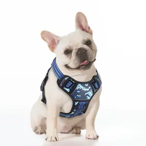 BUMBIN Dog Harness for Large Dogs, No Pull Adjustable No Choke Pet Vest with Dog Leash Fit Smart Reflective Pet Walking Harness for Training Easy Control Soft Handle Blue Camo M