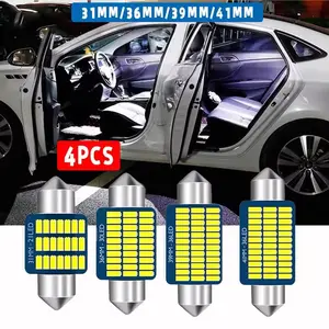FCCEMC 4pcs Festoon Car LED Interior Reading Light Warm White 6000K C5W C10W 31mm 36mm 39mm 41mm Led Lights Car Auto Room Ceiling Dome Lamp 12V