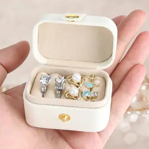 Small Travel Jewelry Box For Ring Stud Earring, Mini Jewelry Ring Holder for Multiple Rings, Portable Jewelry Storage Organizer Case (White)