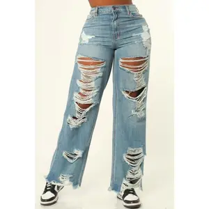 Zen Distressed Wide-Leg Ripped Jeans – High-Waisted Denim