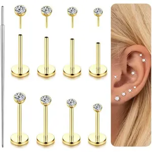 YADOCA 14K Plated Gold Filled Threadless Nose Studs for Women Men-316L Surgical Steel Push in Flat Back Stud Earrings CZ Nose Nostril Tragus Helix Cartilage Conch Piercing Jewelry Hypoallergenic 20G 18G