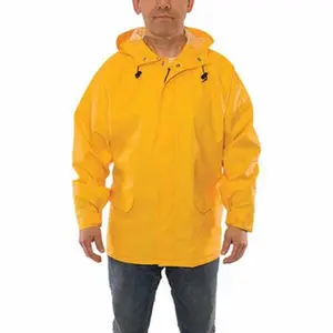 Tingley Men's 3XL Yellow PVC-Coated Waterproof Menswear Jacket (J33117.3X) - 56-58" Chest, 0.40mm PVC on Polyester, Attached Hood, Zipper Fly Front, Therm-O-Rad Sealed Seams, 2 Pockets, Hook & Loop Wrists