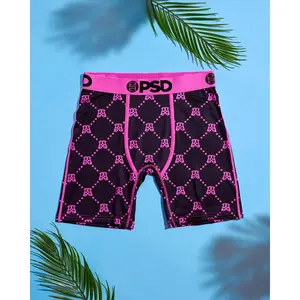 PSD Mens Barbie Monogram Black Boxer Brief - Standard Length 7 Inch Inseam, Soft and Breathable Poly Blend Fabric
