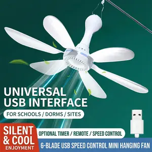 USB Mini Small Ceiling Fan Quiet Camping RV Fans Timing,Speed Emergency Portable Outdoor Hanging Gazebo Canopy Dorm Silent For Grow Tent,Hiking,Outages USB Ceiling fan Home Room with Remote
