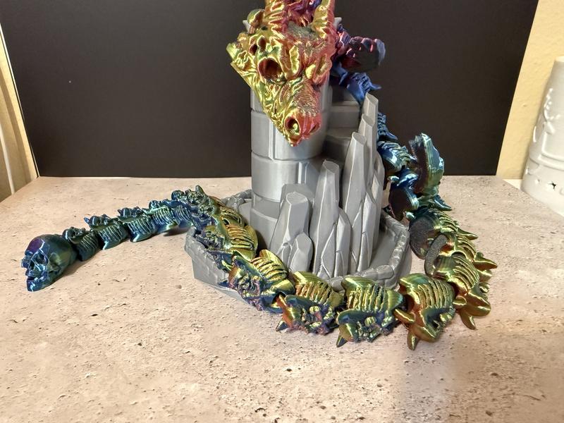 3D Printed Dragon Model Rainbow Holographic Articulated Design 25 Inches Long for Collections