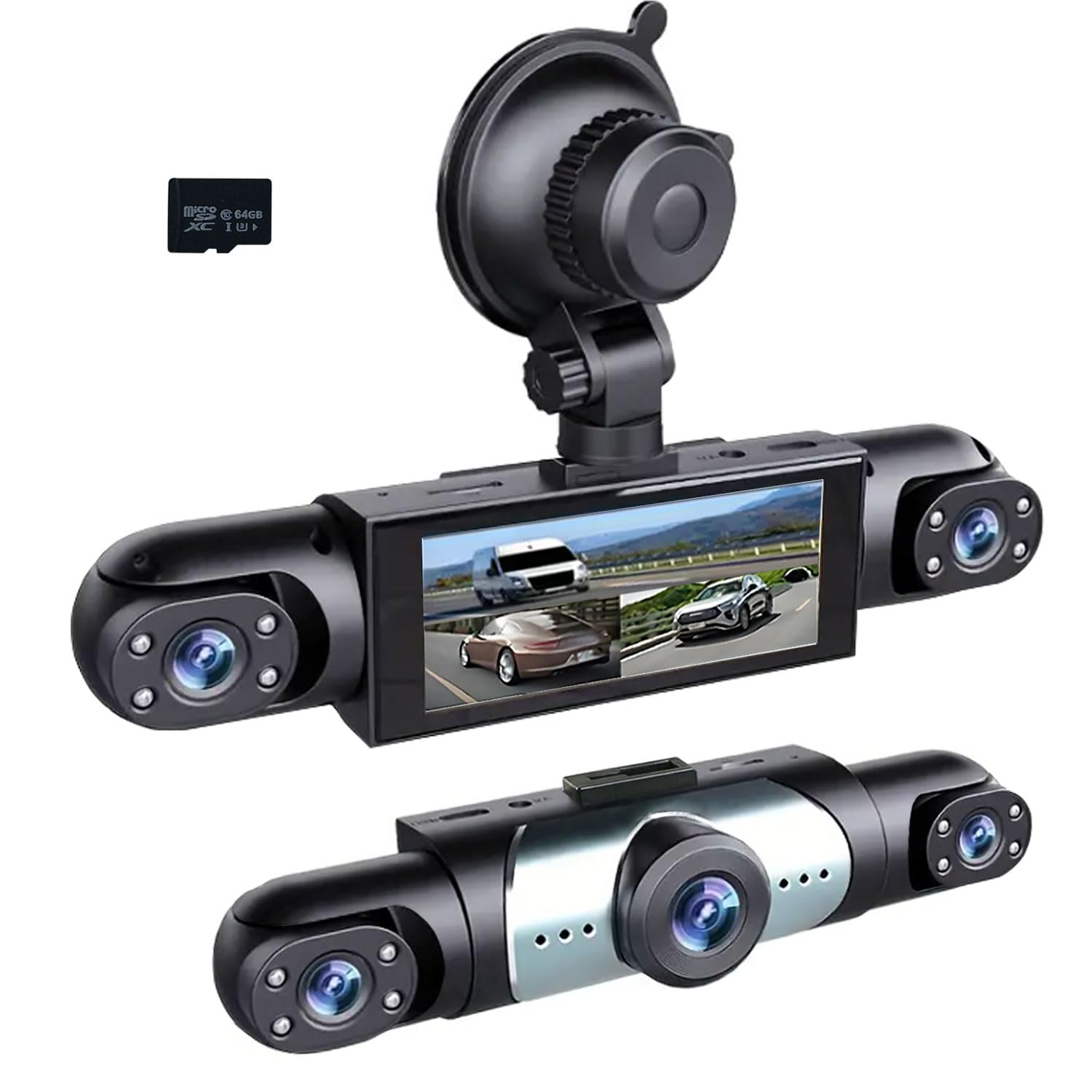 4K 1080P 4 Channel Dash Cam, Front Rear Inside Three Lens Car DVR with 3.16 Inch IPS Screen, 64GB Card Included, Parking Mode, G-Sensor, Night Vision, Loop Recording, HD Video Recording for Car Truck Vehicle 4K 1080P 4 Channel Dash Cam, Front Rear Inside Three Lens Car DVR with 3.16 Inch IPS Screen, 64GB Card Included, Parking Mode, G-Sensor, Night Vision, Loop Recording, HD Video Recording for Car Truck Vehicle
