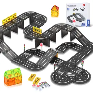 Magnetic Tiles City Construction Magnetic Road Tiles Set STEM Road Magnetic Blocks Building Tiles Educational Magnets Tiles Toys f