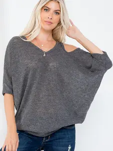 Women's Casual Cold Shoulder Sweater Top Loose Fit for Spring, Summer, Autumn Wear