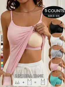 Camisole Tops for Women Built in Bra Adjustable Strap Soft Basic Undershirt Tanks Seamless Layering Tops，Casual Yoga Wear，All Seasons Sleeveless