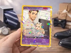 Personalized Pokemon Card From Photo Custom Father's Day Hologram Card, Couple Keepsake Unique Father's Day Birthday Anniversary Gift for Him