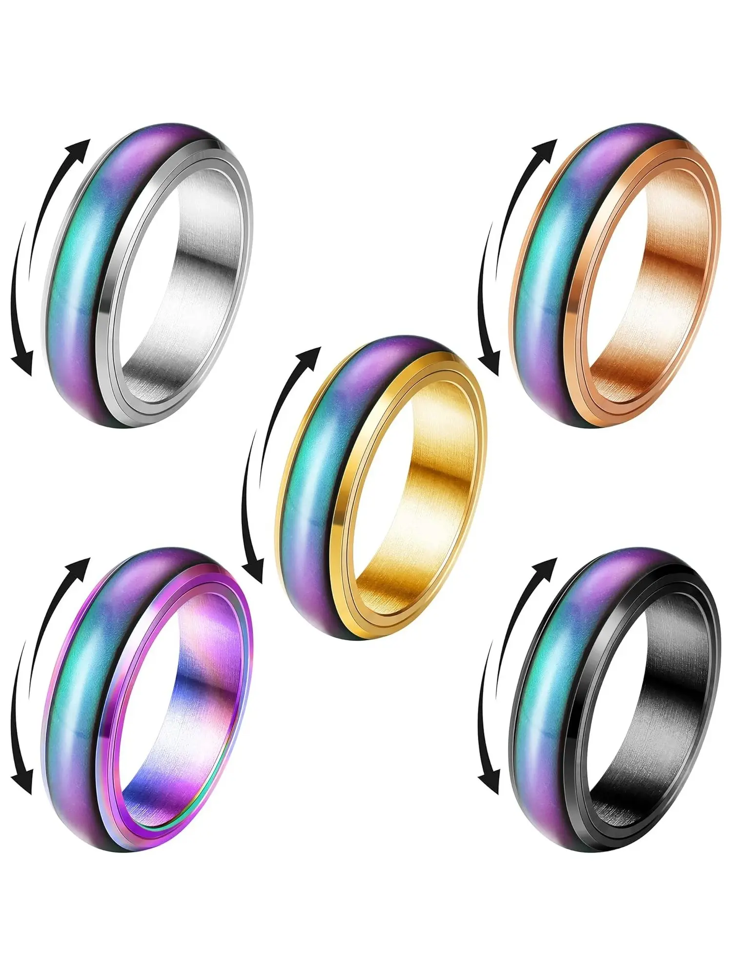 5 Pcs Mood Rings Spinner Rings Fashion Stackable Rings for Women Men Girls Kids Stainless Steel Emotion Ring Temperature Changing Color Stress Relieving Fidget Ring Anxiety Rings T 1/2 Stress Relief Jewelry