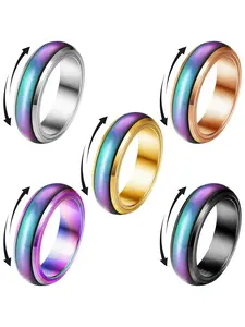 5 Pcs Mood Rings Spinner Rings for Women Men Girls Kids Stainless Steel Emotion Ring Temperature Changing Color Stress Relieving Fidget Ring Anxiety Rings T 1/2
