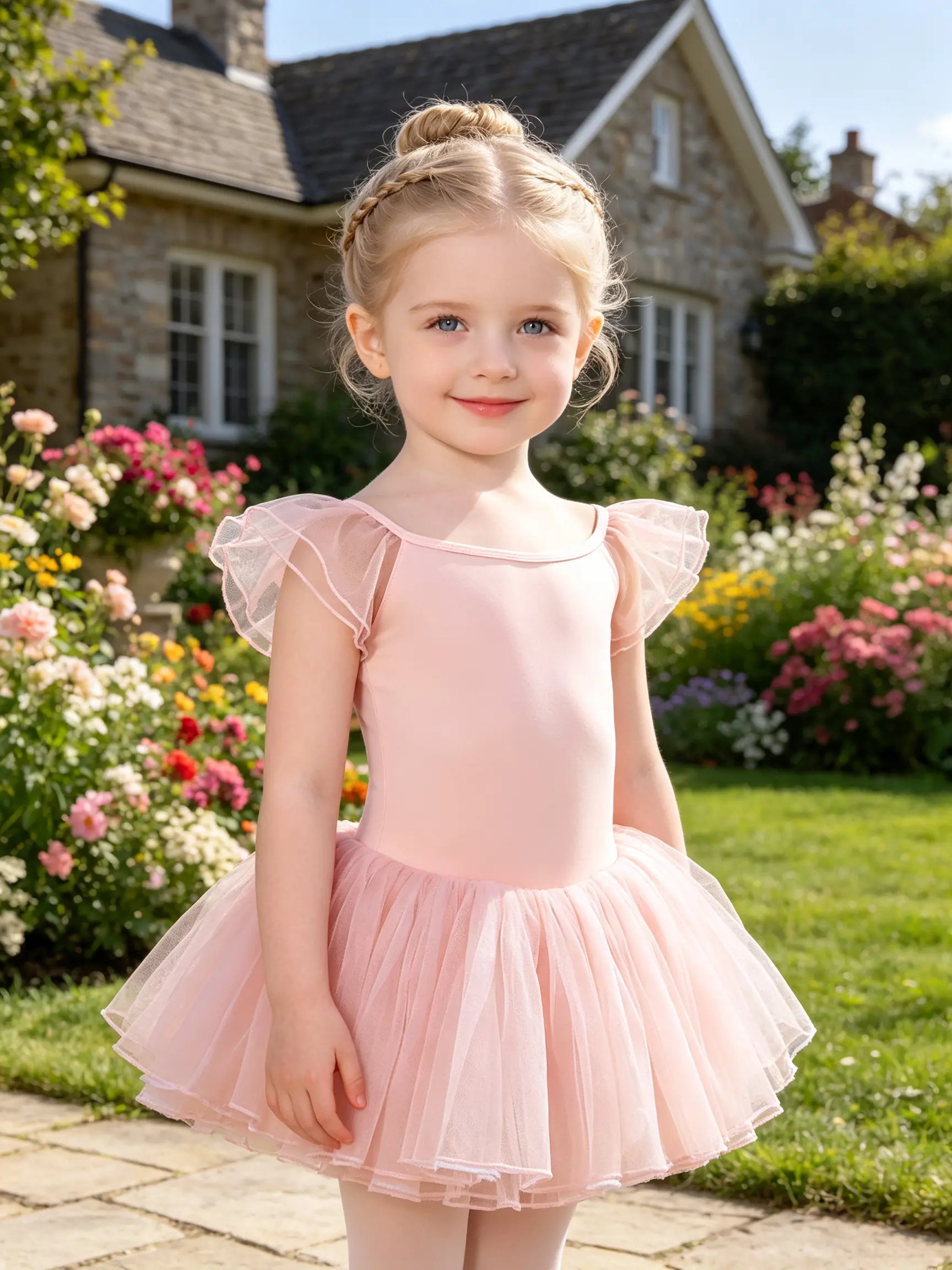 Little Girls Flutter Mesh Ruffle Sleeve Pink Ballet Tutu Dress Leotard Classic Solid Tulle Skirt Kids Gymnastics Recital Dance Costume Toddler Ballet Training Outfit