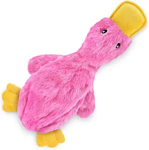 Crinkle Dog Toy for Small, Medium, and Large Breeds, Cute No Stuffing Duck with Soft Squeaker, Fun for Indoor Puppies and Senior Pups, Plush No Mess Chew and Play - Light Pink