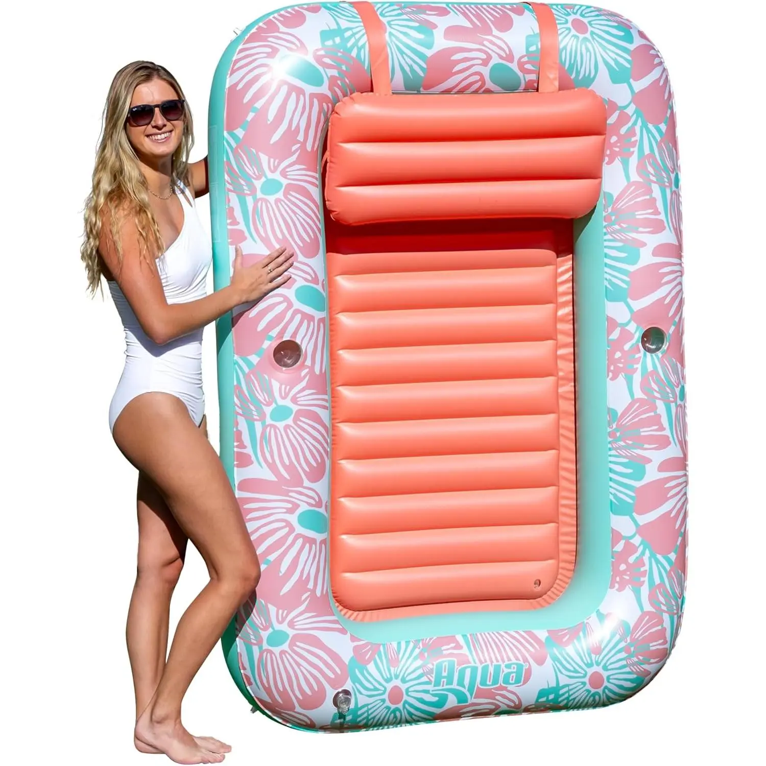 Premium Aqua Inflatable Tanning Lounger - Portable Swimming Float with Cup Holders, Removable Pillow, Pool Float Chair for Women's Water Sports & Outdoor Gift, Pool Chair Floats, For Women's Gifts