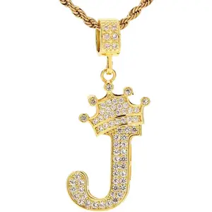 A-Z Letters Necklace Crown Necklace for Men Women 18K Gold Plated Letters Pendants with 23'' Chain Hip Hop Alphabet Name Jewelry Mom Gifts