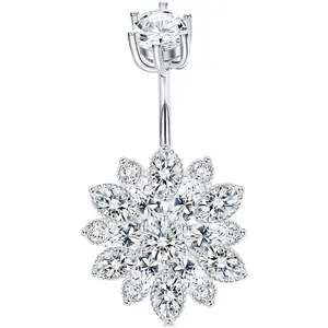MILACOLATO 14G 925 Sterling Silver Flower Belly Button Rings Navel Rings for Women Navel Piercing Jewelry Belly Piercing Cubic Zirconia Belly Rings for Women Daily Jewelry