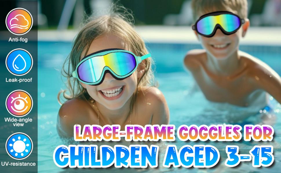 2 Pack Swimming Goggles for Adults & Kids, Full-Cover Anti-Fog UV Protection No-Leak Wide View Swim Goggles for Men Women Boys Girls