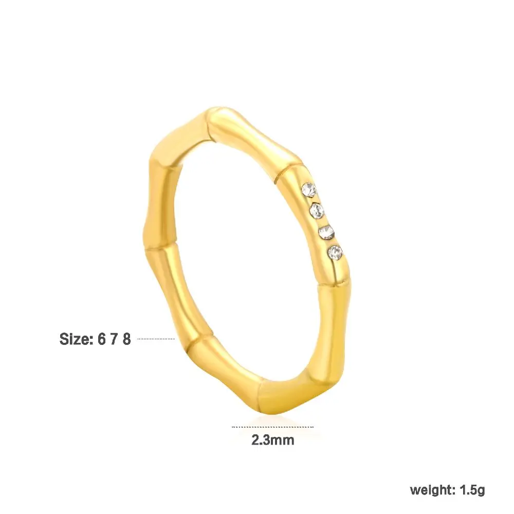 18K Gold Plated Bamboo Ring – Waterproof Stainless Steel