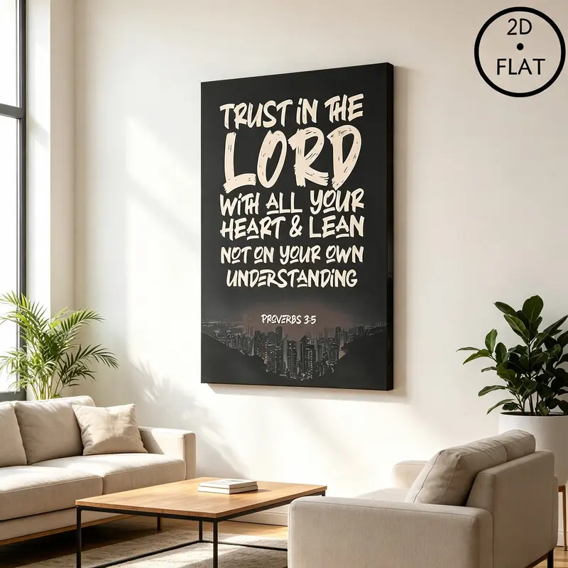 Trust In The Lord Proverbs 3:5 Faith Quote City Skyline Wall Art Canvas Poster, Black White Inspirational Scripture Decorative Poster Prints, Office Bedroom Neutral Faith Wall Decor