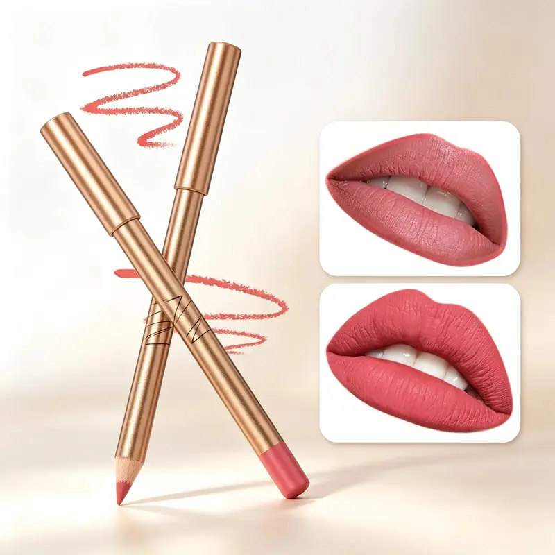 Alcohol-Free 2-Pack Random Shades Lip Liner Pencils, Waterproof Smudge-Resistant Matte Contour, Easy-Application Definer Pen, Long-Lasting Makeup for Line Definition