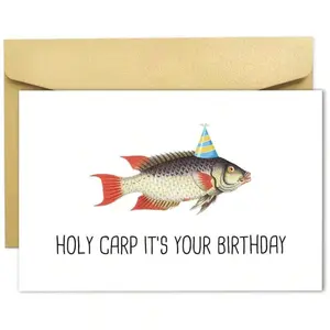 3/7pcs Pun-Themed Birthday Greeting Card, Carp Design funny Fishing Birthday Card, " Carp", Wishing You A Happy Birthday! Creative Birthday Gift For Friends, Husband, Boyfriend, Wife, Girlfriend, Family, Siblings, Parents, Partner, Coworkers, Classmates