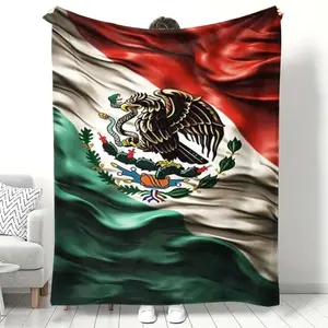 Mexican Flag Flannel Throw Blanket, Cultural Style Bed Sofa Cover, Ideal for Home Office Travel Camping, Winter and Fall Use