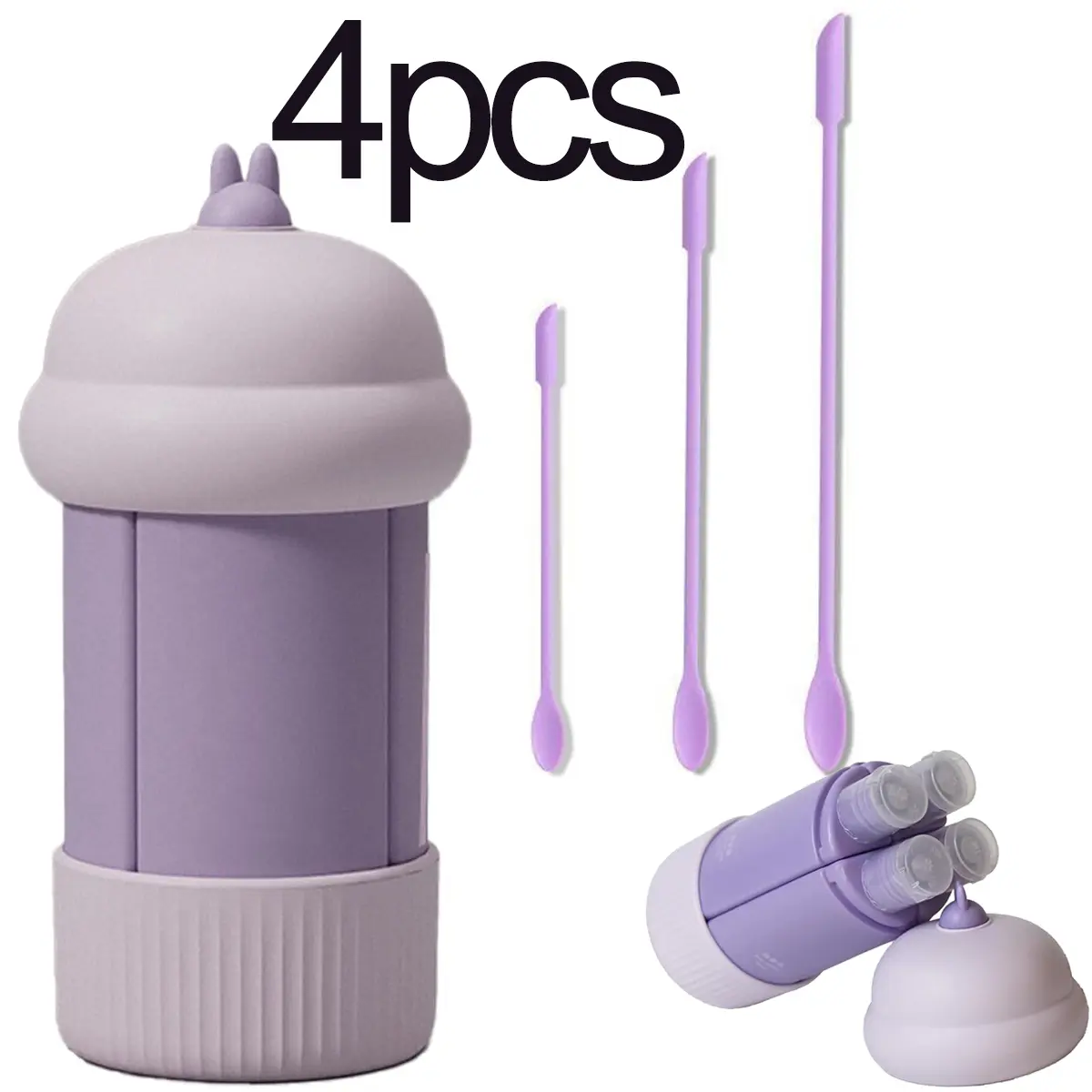 4-piece silicone dispensing tool set, 4-in-1 travel dispensing bottle, mini silicone double-headed scraper, portable wash and care dispensing press bottle, lotion, foundation, shampoo, shower gel dispensing bottle, lotion, mask scraper
