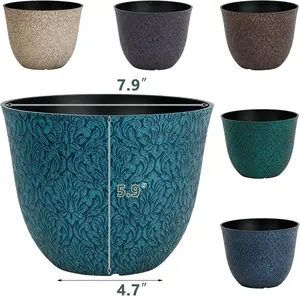 DAVYLINE Plastic Round Plant Pot Set of 6 Units Multicolor 8" Diameter 6" Height with Drainage Hole and Rubber Plug for Indoor Plants