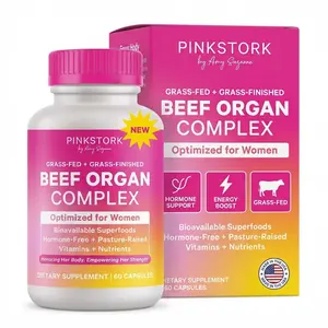 Pink Stork Beef Organ Supplement for Women | Grass-Fed | Primal Multivitamin | Iron B12 CoQ10 Vitamin A | 1 Month Supply | Hormone + Energy | 60 Capsules