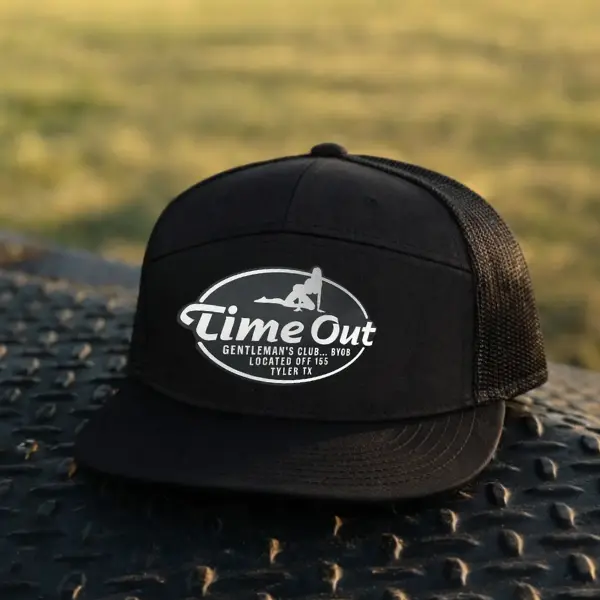 Time Out Gentleman's Club Trucker Hat, Vintage Leather Patch 7 Panel Mesh Snapback, Gift For Him, Gift For Her