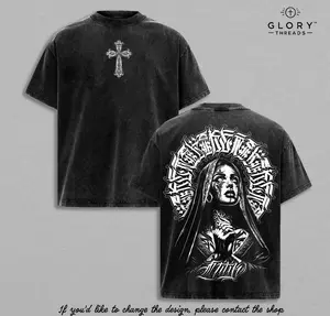 Praying Nun Vintage Washed Tee | Tattoo Art Inspired Streetwear | Glory Threads Faith & Grit Design | Gothic Cross Prayer Graphic Shirt | Urban Christian Aesthetic Tee Jesus Apparel