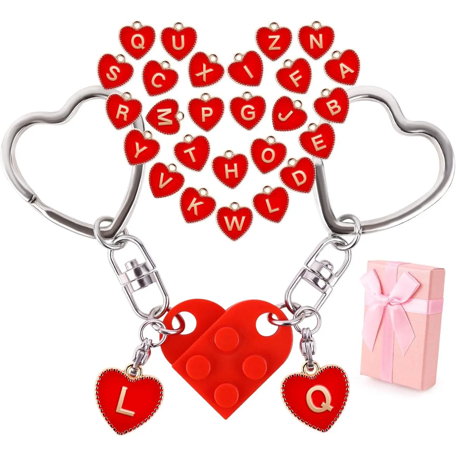 Personalized Brick Matching Heart Keychains, Initial Cute Keychains for Couple Boyfriend Girlfriend