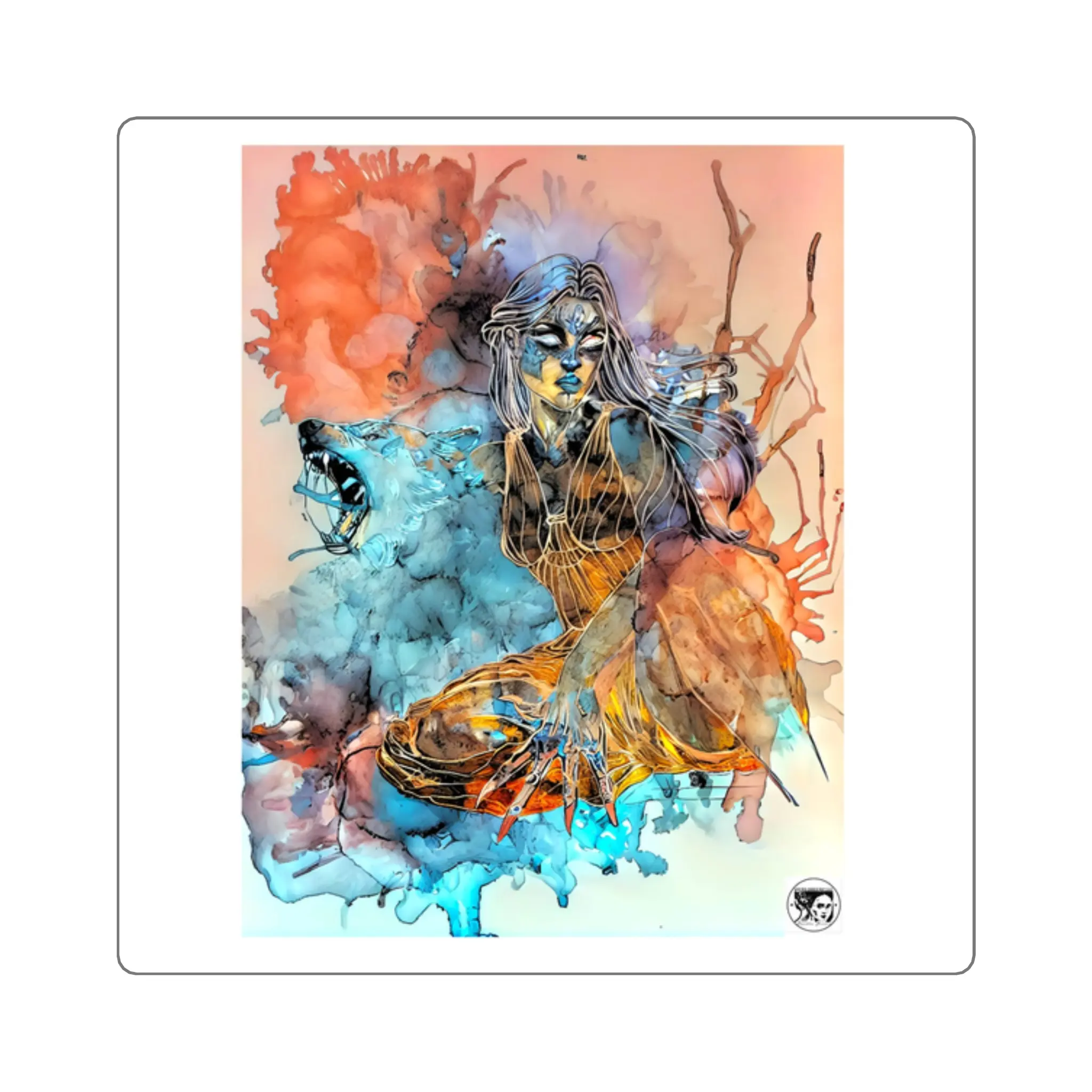 Wolf Spirit Unleashed Square Stickers for Laptop, Journal, Gifts, Art Decor, Colorful Design