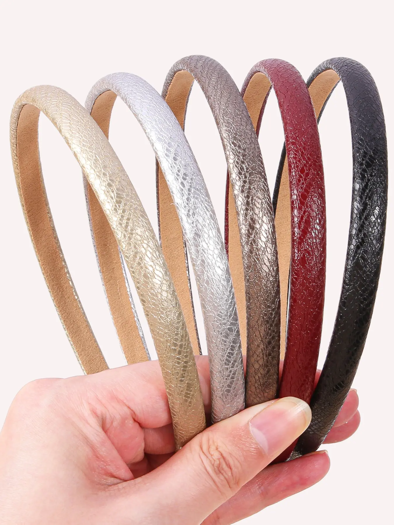 5 Pcs Fashion Retro PU Leather Snake Pattern Hairbands Headband Set, Elegant Women's Hairstyle Accessories, Daily Commute & Casual Use, Simple & Convenient
